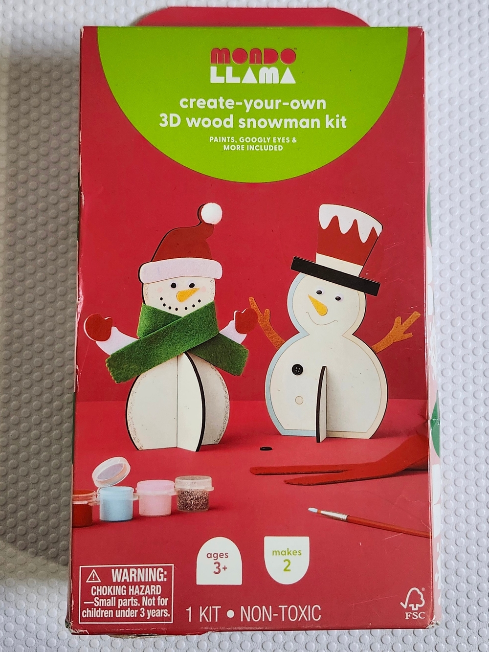 Mondo Llama Kids Create-Your-Own 3D Wood Snowman Kit - Red